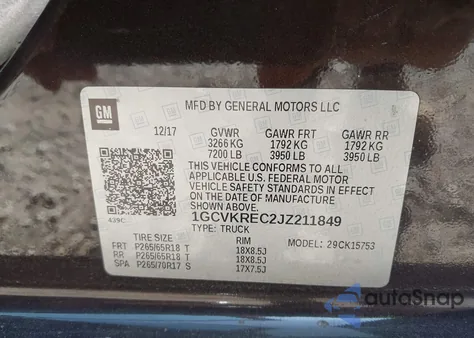 2018 Chevrolet Silverado 1500 2Lt from USA, damaged, VIN 1GCVKREC2JZ211849